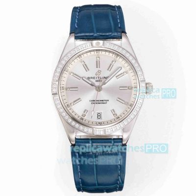 Swiss Copy Breitling Chronometer Automatic 36 South Sea Silver Diamond Watch 